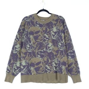 Hot Topic Skull Sweater Mens SM Green Grunge Goth Emo Camouflage Camo Soft